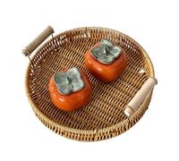 Rattan Tray Round - Coffee Table Basket, Wicker Serving Tray with Handle | Multifunctional Tabletop Organizer System, Decorative Storage Solution for Kitchen Bathroom Living Room Counter