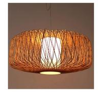 Rattan Woven Pendant Lights, Black Japanese Style Chandelier Industrial Handmade Rustic Lampshade 23.6" Lamps for Kitchen Dining Room Foyer Bedroom Restaurant(Black,15.7in*7.8in)