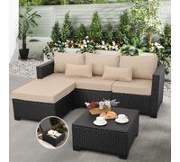 Rattaner Ensemble de meubles d'extérieur 3 pièces en osier avec coussins antidérapants et housses imperméables, kaki