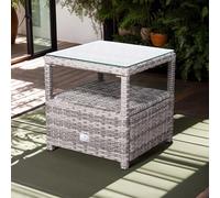 Rattanpark Two-Tier Coffee Table with Glass Top and Woven Rattan - Easy to Clean - Modern Side Table for Living Room, Garden, Patio (Grey, 44x44x44.5cm)