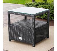 Rattanpark Two-Tier Coffee Table with Glass Top and Woven Rattan - Easy to Clean - Modern Side Table for Living Room, Garden, Patio (Brown, 44x44x44.5cm)