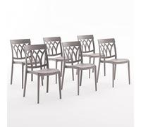 RATTATAN Emma Lot de 6 chaises empilables en résine renforcée de fibre de verre, conviennent pour l'intérieur et l'extérieur (6, taupe)