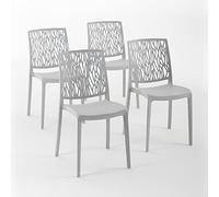 RATTATAN Lisa - Chaises en résine renforcée de Fibre de Verre, empilables, Usage intérieur et extérieur (4, Gris Clair)