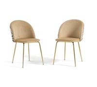 RATTATAN Sara - Lot de 2 chaises d'intérieur en velours uni ou Teddy avec pieds en métal (pieds dorés, velours léopard)