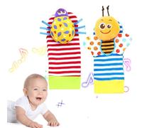 Rattle Socks - 2 Pcs Båby Wrist Rattles | Soft Plush Sensory Toy Set Foot