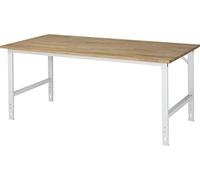 RAU Poste de travail réglable en hauteur - 760 - 1080 mm, plateau en hêtre massif - l x p 2000 x 1000 mm, gris clair - poste de travail postes de travail table table d'atelier tables tables d'atelier établi établis Etabli Etablis Meuble d'atelier Meubles