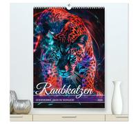 Raubkatzen - Geschmeidige Jäger im Neonlicht (hochwertiger Premium Wandkalender 2026 DIN A2 hoch), Kunstdruck in Hochglanz: Magie der nächtlichen Raubkatzen in strahlendem Neonlicht
