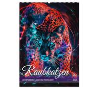 Raubkatzen - Geschmeidige Jäger im Neonlicht (Wandkalender 2026 DIN A2 hoch), CALVENDO Monatskalender: Magie der nächtlichen Raubkatzen in strahlendem Neonlicht