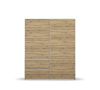 Rauch Armoire à Portes Coulissantes Meuble Sevilla, Chêne Artisan, Poignées en Aluminium, 2 Portes, avec 2 Tringles à Linge, 3 Étagères l X H X P 175 X 210 X 59 cm