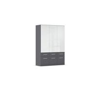 Rauch Möbel Aberdeen, Armoire Chambre, penderie, vestiaire, 3 Portes, 6 tiroirs en Contraste Gris métallisé, Noir, Couleur: Gris métallisé/Blanc Brillant, poignées Blanches, 136x197x54cm