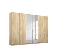 Rauch Möbel Alabama Armoire à Porte Tournante en Chêne Sonoma avec Miroir 6 Portes avec Lot d'Accessoires Basic 3 Tringles à Linge, 6 Étagères Lxhxp 271X229X54 Cm