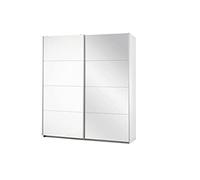 Rauch Möbel Caracas Armoire, Armoire à Portes coulissantes, 2 Portes, 1 Porte Miroir, avec 2 Barres de penderie, 4 étagères et 1 Tringle à Crochets, Couleur Blanc Alpin, Dimensions 181x210x62cm