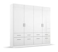 Rauch Möbel Celle Armoire à 4 Portes battantes et 8 tiroirs avec Pack d’Accessoires Basique (1 Tringle à vêtements, 2 tablettes) Blanc/Blanc Brillant Dimensions (l x H x P) 181 x 197 x 54 cm