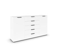 Rauch Möbel Flipp Commode combinée avec Espace de Rangement pour Salon, Chambre à Coucher, Couloir, 4 étagères, 2 Portes, 5 tiroirs, poignées Graphite, 180 x 100 x 42 cm - Blanc Alpin
