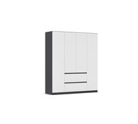 Rauch Möbel Mainz Armoire à Portes battantes Blanc/Gris métallisé, Noir, 4 Portes avec 2 tiroirs et Pack d'accessoires Basic, 3 étagères, 3 tringles à vêtements, sans poignée l x H x P 181 x 210 x 54