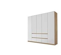 Rauch Möbel Mainz Armoire à portes battantes en bois blanc/chêne Sonoma 5 portes avec 6 tiroirs et pack d'accessoires Basic 3 étagères, 3 tringles à vêtements, sans poignée l x H x P 226 x 210 x 54 cm