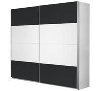 Rauch Möbel Quadra Armoire à Portes Coulissantes 2 Portes, Blanc/Gris Métallisé, avec Pack d'Accessoires Basic 2 Étagères 2 Étagères 2 Tringles à Linge, l X H X P 181X210X62 Cm