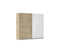 Rauch Möbel Quadra Armoire à Portes Coulissantes 2 Portes, Sonoma/Verre Chêne Blanc, avec Pack d'Accessoires de Base 3 Étagères 3 Étagères 3 Tringles à Linge, l X H X P 226X210X62 Cm