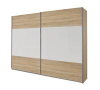 Rauch Möbel Quadra Armoire à Portes coulissantes à 2 Portes avec kit d'accessoires Basic 2 étagères 2 tringles Couleur chêne Sonoma/Blanc Alpin l x H x P 136 x 210 x 62 cm
