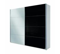Rauch Möbel Quadra Armoire coulissantes 2 Portes, Blanc/Verre/Noir/Miroir, avec Ensemble d'accessoires de Base étagères 3 tringles à Linge, L x H x P 226x210x62 cm, Autre, Largeur 226 cm