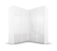 Rauch Möbel Quadra Armoire d'angle à Portes coulissantes, Blanc Brillant, 4 pièces, avec 2 tringles à vêtements, 12 étagères, 3 tiroirs, l x H x P : 181 x 229 x 187 cm