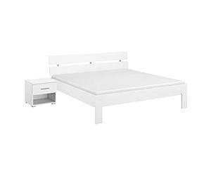 Rauch Möbel Ryba lit futon avec 1 table de chevet en blanc, surface couchée 180x200 cm, dimensions totales LxHxP 232x88x215 cm