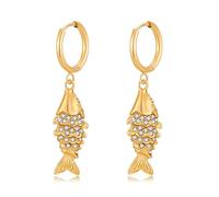 RAUCHBE Boucles d'oreilles créoles en forme de poisson doré pour femme - Pour l'été, la plage, les vacances - Bijoux tropicaux, 1.57 x 0.37 inches, Cuivre, Pas de pierre précieuse