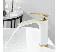 RAUGAJ Faucet Bassin Robinets Évier Robinet Robinet de Salle Den Mélangeur de Bassin À Poignée Simplegnoire/Blanc Et Or S