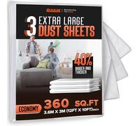 RAULDE Lot de 3 grandes feuilles anti-poussière en plastique pour décoration - 3,6 m x 2,7 m (3,6 x 2,7 m) - Feuilles en plastique de 17 microns pour peinture, meubles et protection du sol