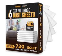 RAULDE Lot de 6 feuilles anti-poussière en plastique extra large de 17 microns pour décoration et peinture - 3,6 x 3 m - Bâche en polyéthylène pour protection de meubles et sols
