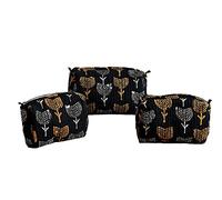 Ravaiyaa - Attitude is everything Ensemble de 3 trousses de toilette matelassées unisexes avec motif imprimé en bloc, Noir, S, Accessoires de voyage