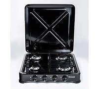 Ravanson K-04TB Table de cuisson à gaz avec 4 brûleurs à gaz, 6,46 kW, 49,5 x 54,0 cm, couvercle en métal et boîtier en métal, noir