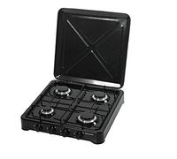 Ravanson K-04TB Table de cuisson à gaz avec 4 brûleurs à gaz, 6,46 kW, 49,5 x 54,0 cm, couvercle en métal et boîtier en métal, noir