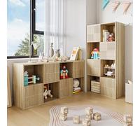 Ravas Bibliothèque multifonction avec 8 compartiments et façade en grille, 60 x 30 x 125 cm, étagère cubique pour salon, bureau et chambre à coucher, couleur bois naturel