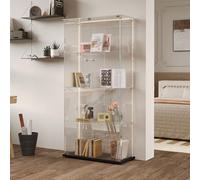 Ravas Vitrine en verre de 163 cm de haut, vitrine en verre debout, barre lumineuse LED, serrure à clé, 4 niveaux avec 2 portes, design panoramique transparent, vitrine de collection pour salon, noir