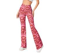 Rave Flare Pantalon pour Femme Leggings VASS des Annes 70, Tenue de Festival Disco Taille Haute avec Bas Clochette, Rose, Taille XL