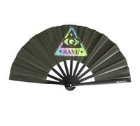 Rave Techno Éventail à main noir avec tissu scintillant verdâtre UV Glow - Brille dans le noir - Accessoire pour festival, rave, EDM, Party Club
