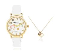 Ravel Little Gems R223 Ensemble montre et collier doré à quartz analogique pour fille, c?ur blanc