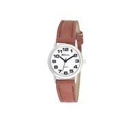 Ravel - Montre Bracelet Femme Facile à Lire avec de Gros Chiffres - Cadran Blanc/Ton argenté/Marron