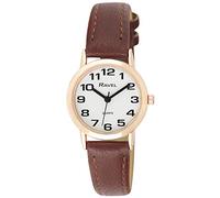 Ravel - Montre Bracelet Femme Facile à Lire avec de Gros Chiffres - Cadran Blanc/Ton Rose Or/Marron