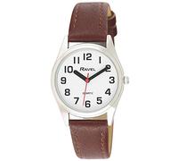 Ravel - Montre Femme à Bracelet d'aide à la Vue avec de Gros Chiffres - Cadran Blanc/Ton Argenté/Marron