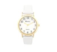 Ravel - Montre Femme Couleur Pastel Everyday Silver Tone - Quartz Analogique - R0137, Blanc/doré, Small - 27mm watch case, Sangle