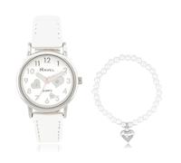 Ravel - Montre pour Fille « Petits Joyaux » et Bracelet à Perles Extensible avec Breloque en Forme de Cœur - Quartz Analogique - R2242 - Blanc