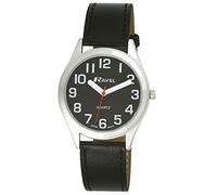Ravel - Montre Unisexe à Bracelet d'aide à la Vue avec de Gros Chiffres - Cadran Noir/Ton Argenté/Noir