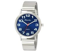 Ravel - Montre Unisexe à Bracelet Extensible en Acier Inoxydable avec Grands Chiffres - Ton Argenté/Cadran Bleu