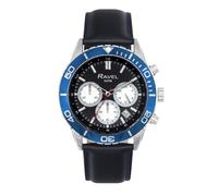 Ravel Plus - Montre Chronographe de Sport pour Hommes (42 mm) Ton Argenté, avec Lunette Tournante Unidirectionnelle - Quartz Analogique Japonais - RP.CHR-007M - Noir/Lunette Bleue