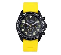 Ravel Plus - Montre de Sport pour Hommes (46 mm) Chronographe Noir, Bracelet en Silicone - Quartz Analogique Japonais - RP.CHR.004M - Jaune