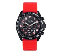 Ravel Plus - Montre de Sport pour Hommes (46 mm) Chronographe Noir, Bracelet en Silicone - Quartz Analogique Japonais - RP.CHR.001M - Rouge