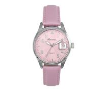 Ravel Plus - Montre Femmes 34 mm Ronde à Calendrier 3ATM avec Lentille en Saphir et Cadran Soleil - Quartz Analogique Japonais - RPD-005L - Rose/Cadran Rose