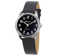 Ravel Plus - Montre Unisexe du Quotidien avec Bracelet en Cuir Microfibre - Quartz Analogique Japonais - RP003L - Noir/Ton Argenté/Cadran Noir